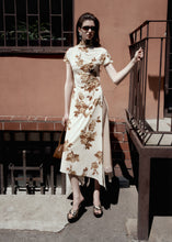 Load image into Gallery viewer, Midi dress with scarf detail in cream floral print