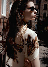 Load image into Gallery viewer, Midi dress with scarf detail in cream floral print