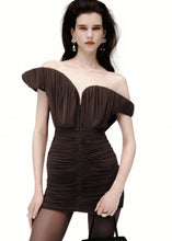 Load image into Gallery viewer, Asymmetrical petal mini dress in brown
