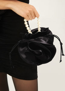 Pearl Magda bag in black satin