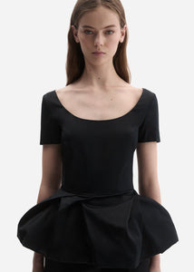 Silk peplum blouse in black