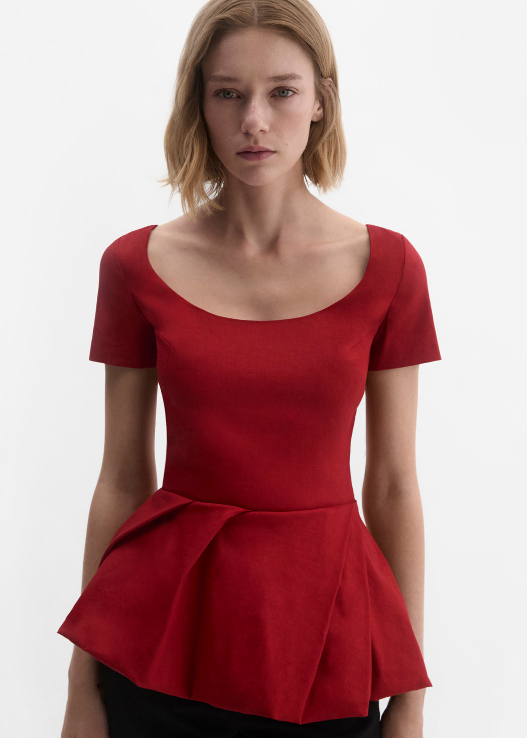 Silk peplum blouse in red