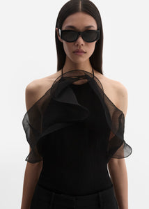 Silk organza bodysuit in black