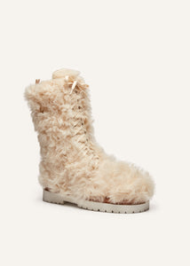 Shearling combat boots in cream