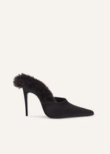 Load image into Gallery viewer, AW23 HIGH MULES SATIN BLACK FAUX FUR
