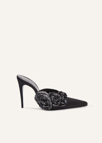 AW23 HIGH MULES SATIN BLACK PATCH CRYSTALS