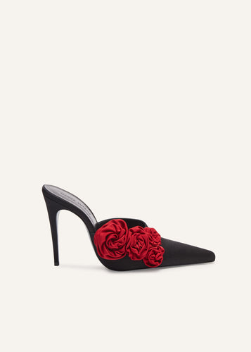 AW23 HIGH MULES SATIN BLACK PATCH RED