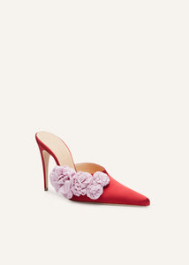 AW23 HIGH MULES SATIN RED PATCH PINK