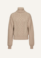 Load image into Gallery viewer, Cashmere cable turtleneck sweater in camel
