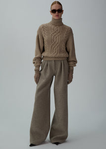 Cashmere cable turtleneck sweater in camel