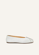 Load image into Gallery viewer, Crystal-embellished satin flats in white
