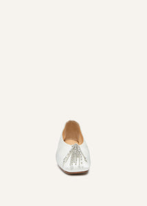 Crystal-embellished satin flats in white