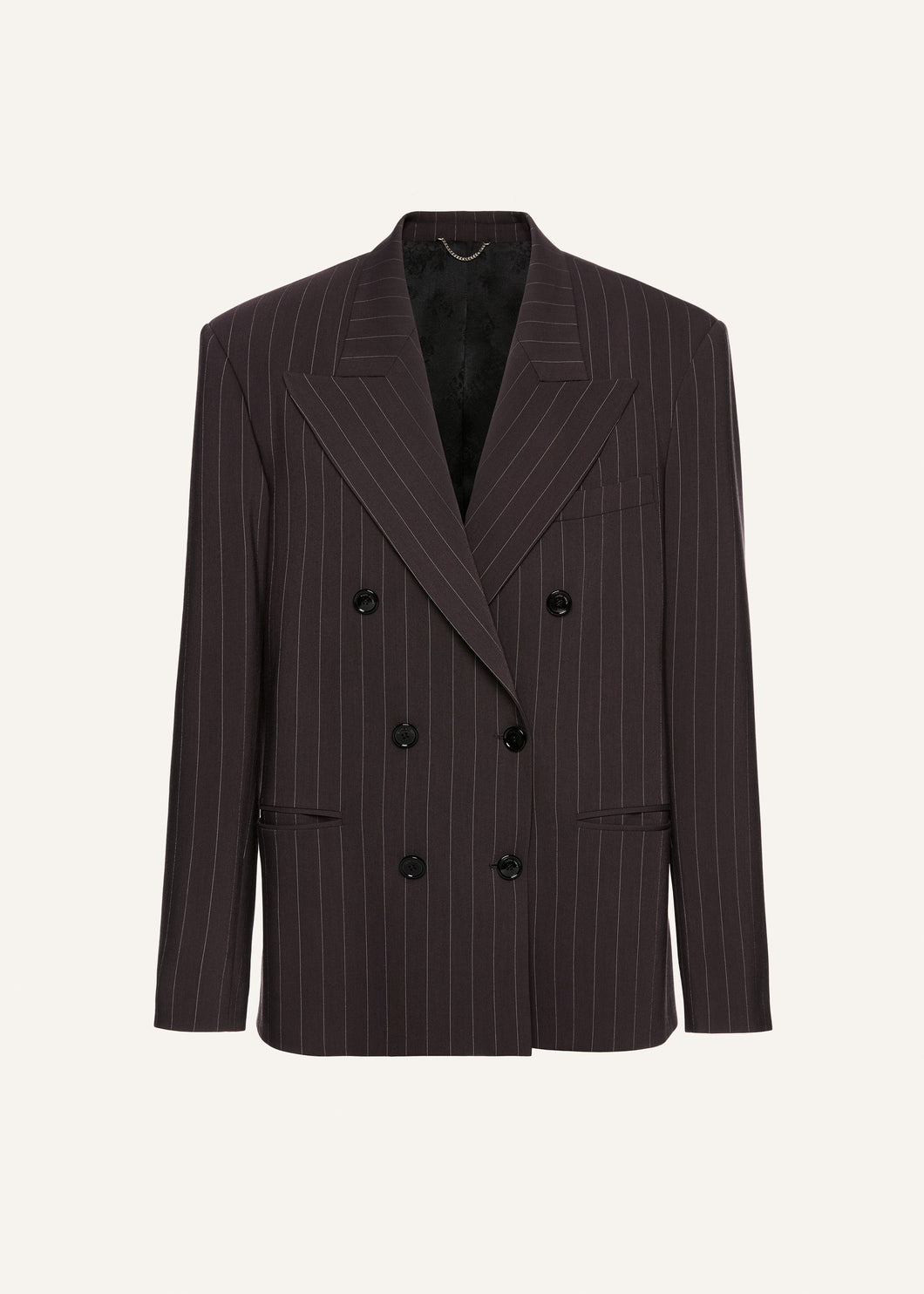 Pinstripe double-breasted blazer in dark brown