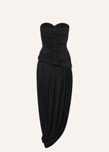 Load image into Gallery viewer, Open-leg draped maxi dress in black
