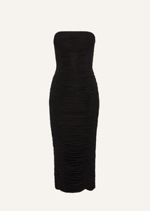 Strapless ruched midi dress in black