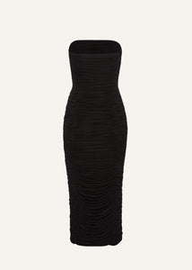 Strapless ruched midi dress in black