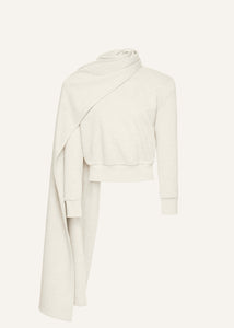 Draped scarf sweatshirt in cream