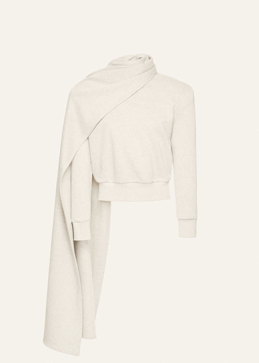 Draped scarf sweatshirt in cream