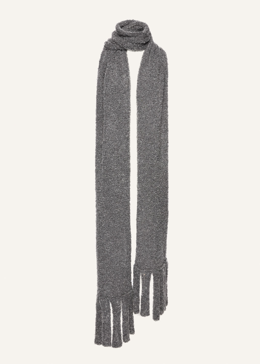 Fringed mohair-wool blend scarf in charcoal mélange