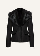 Load image into Gallery viewer, Fur-collar shearling jacket in black
