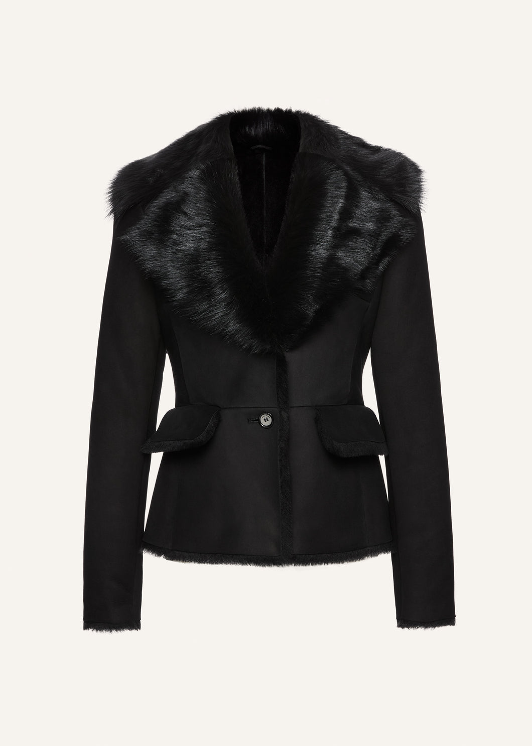 Fur-collar shearling jacket in black