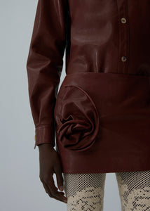 AW25 LEATHER 16 SKIRT BORDEAUX