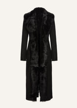 Load image into Gallery viewer, Longline shearling coat in black
