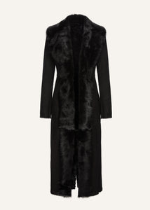 Longline shearling coat in black