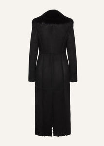 Longline shearling coat in black