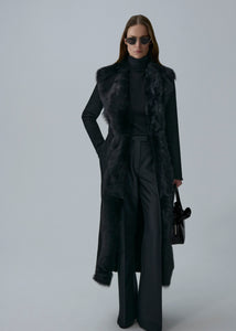 Longline shearling coat in black