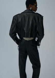 Cropped biker jacket in black leather