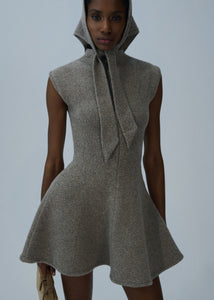 Marled knit skater dress in beige