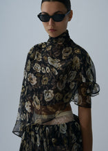 Load image into Gallery viewer, Flowy high-neck cropped blouse in black print
