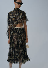 Load image into Gallery viewer, Flowy high-neck cropped blouse in black print
