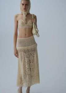 Lace crochet drop-waist skirt in cream