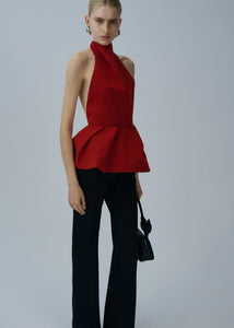 Halter peplum top in red