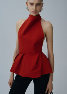 Halter peplum top in red