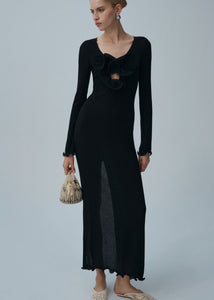 Long sleeve crepe beach maxi dress in black