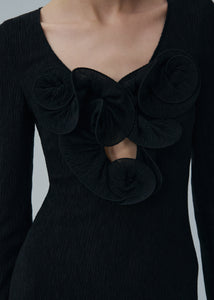 Long sleeve crepe beach maxi dress in black