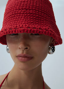 Handmade wide brim crochet bucket hat in red