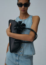 Load image into Gallery viewer, Brigitte trapeze bag in black leather and silver
