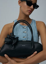 Load image into Gallery viewer, Brigitte trapeze bag in black leather and silver
