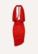 Load image into Gallery viewer, Plunge halter jersey midi dress in red
