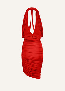 Plunge halter jersey midi dress in red