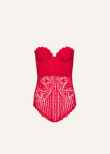 Load image into Gallery viewer, Lace crochet bustier bodysuit in red
