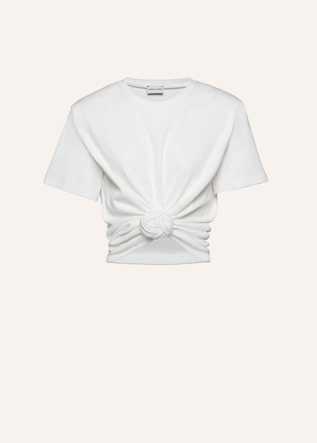 Knotted ribbed t-shirt in cream