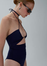 Load image into Gallery viewer, Crisscross halter swimsuit in navy
