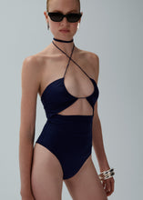 Load image into Gallery viewer, Crisscross halter swimsuit in navy
