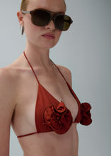 Load image into Gallery viewer, Floral strappy triangle bikini top in rust
