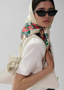 Folk floral print scarf in cream